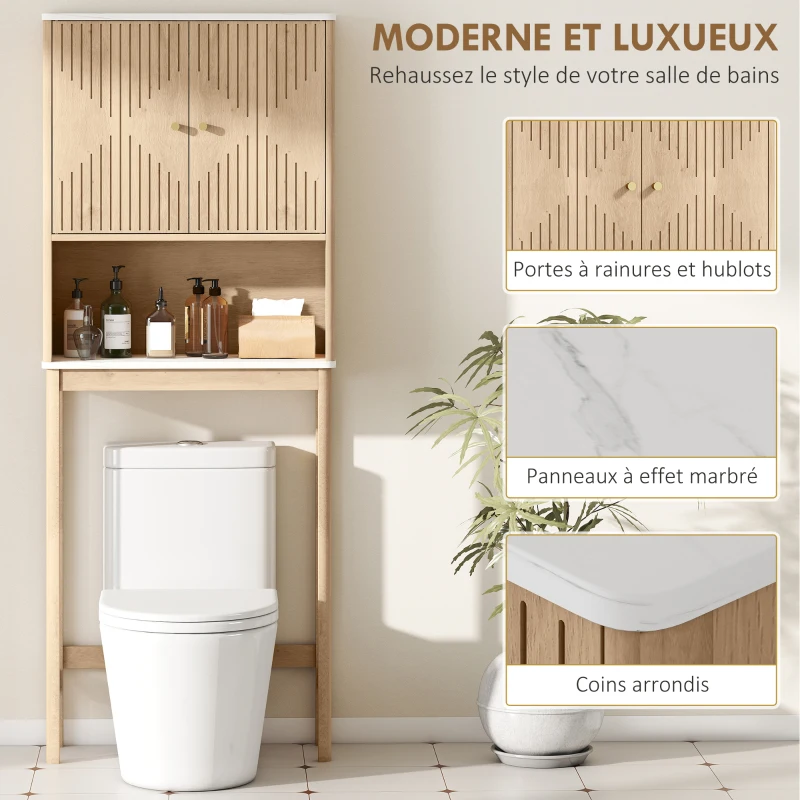 HOMCOM Meuble WC dessus de toilette meuble toilettes WC rangement avec placard à double porte étagères 66 x 25 x 168 cm, chêne(m-7)