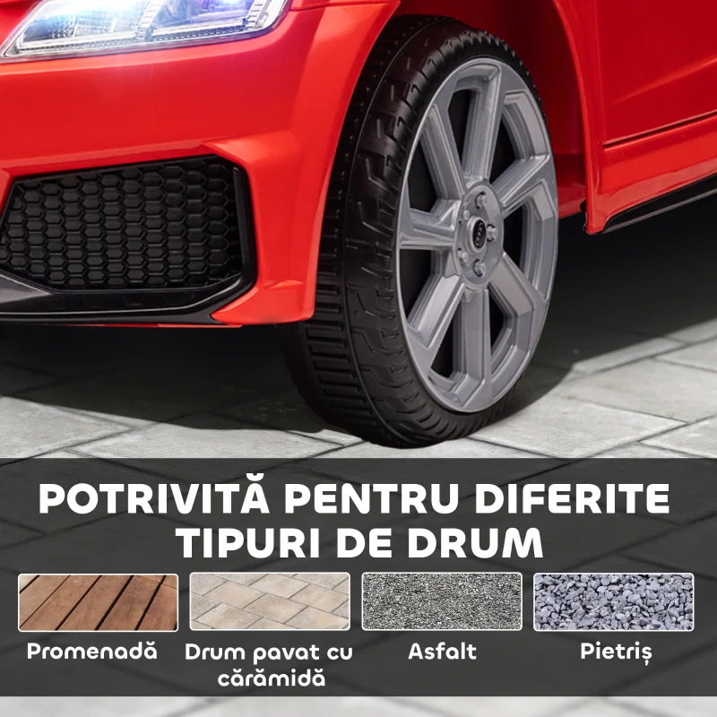 HOMCOM Mașină Electrică AUDI TT pentru Copii, Mașină Electrică cu Telecomandă, USB, Uși cu Deschidere și Faruri LED, 102x60x44 cm, Roșu