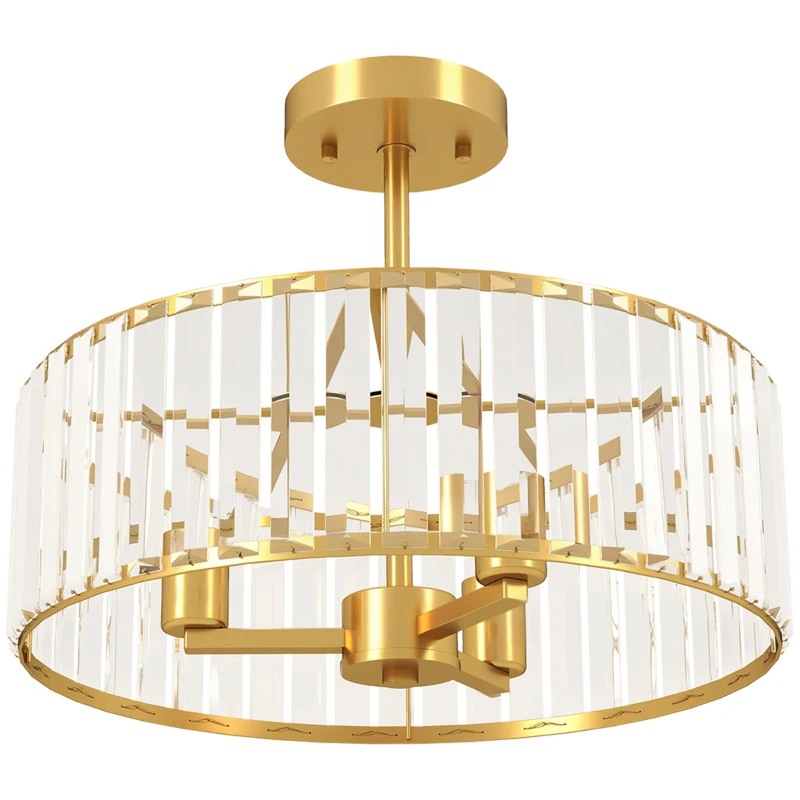 HOMCOM Deckenlampe, Kronleuchter-Design, Kristallschirm, 3 Glühbirnen, Metall, Goldfarben