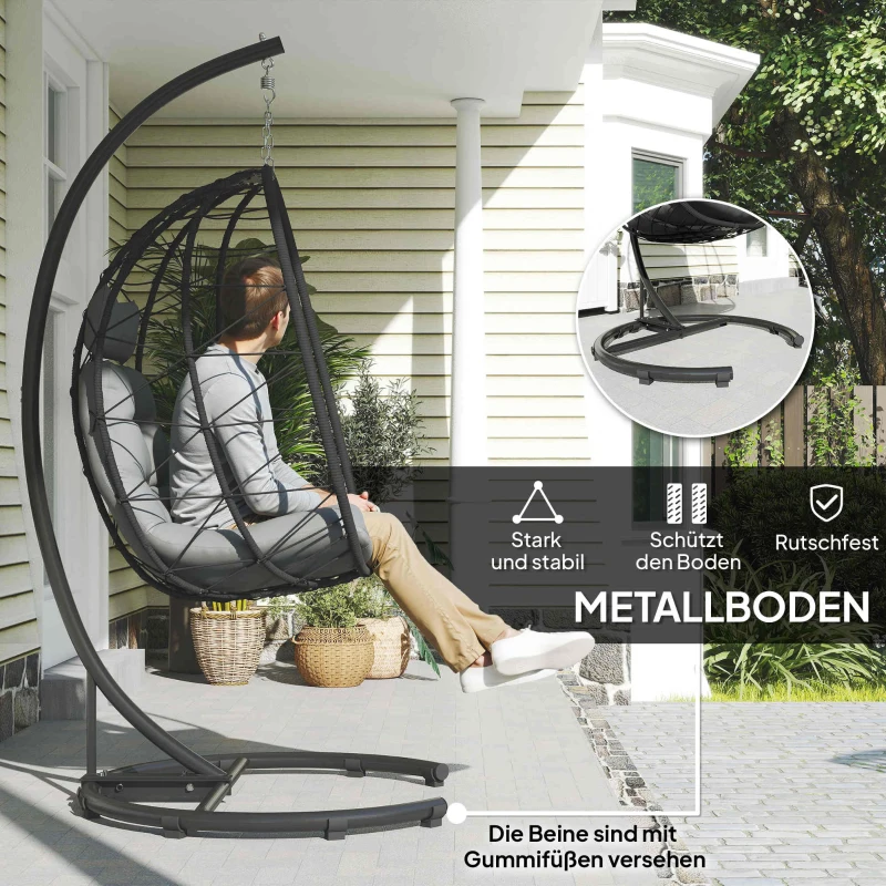 Outsunny Hängesessel Outdoor Hängesessel Egg Chair, wetterbeständig, inkl. Polster, 102 cm x 102 cm x 195 cm, Dunkelgrau