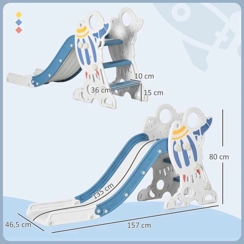 AIYAPLAY Glijbaan voor Kinderen 1,5 tot 3 jaar, Raketontwerp, Sticker Set, blauw, 157 x 46,5 x 80 cm