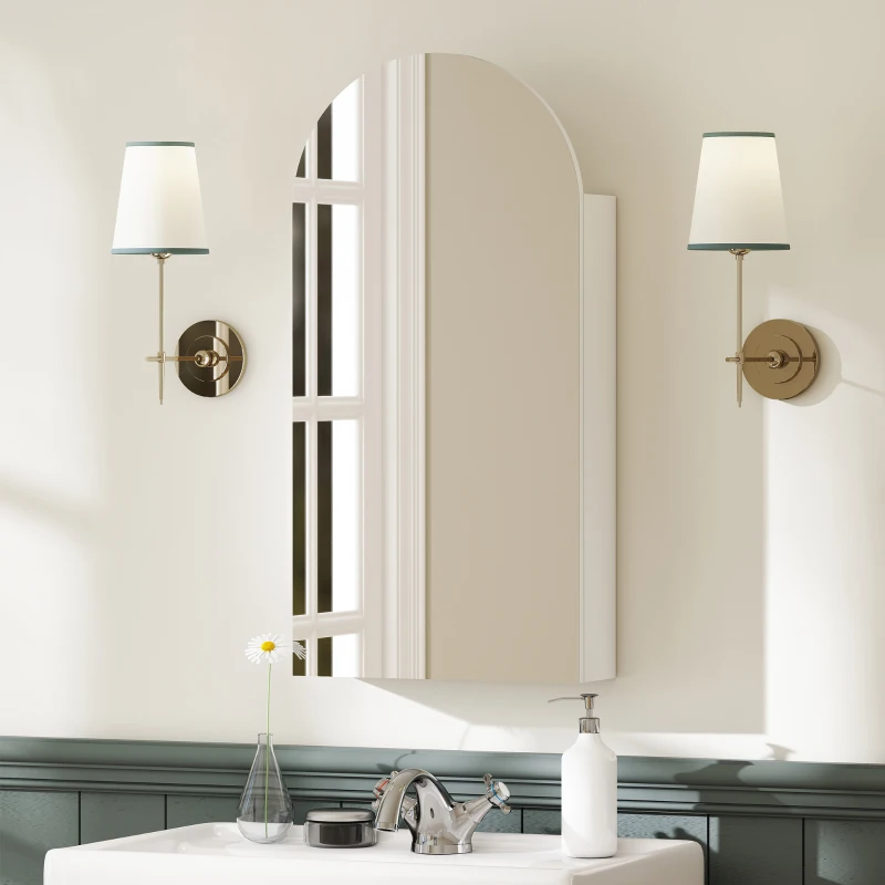 HOMCOM Arched Bathroom Mirror Cabinet with Adjustable Glass Shelves - White