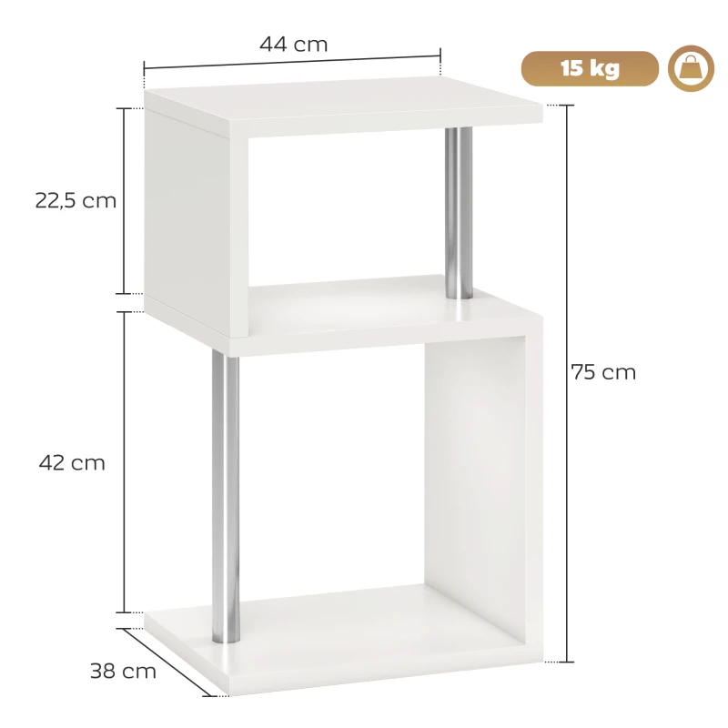 HOMCOM Mesa Auxiliar com Luz LED 3 Níveis Forma de S Prateleiras Abertas e Estrutura em Alumínio 44x38x75 cm Branco