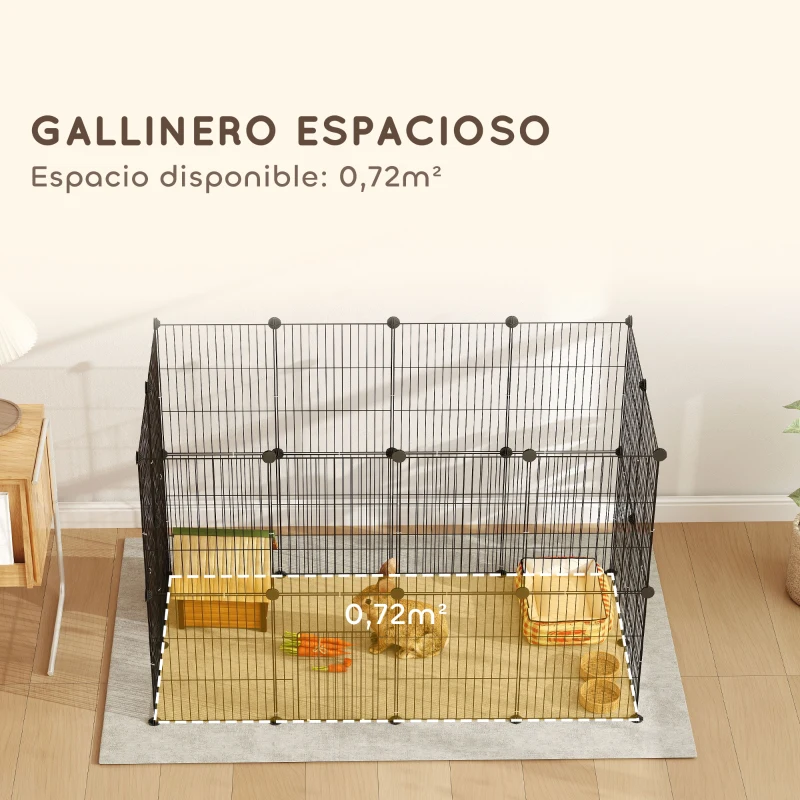 PawHut Jaula para Animales Pequeños Valla Metálica Modular para Mascotas con Puerta y Paneles de Acero 120x60x80 cm Negro