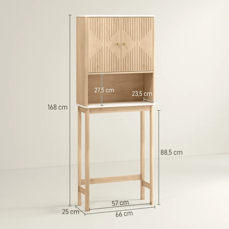 HOMCOM Meuble WC dessus de toilette meuble toilettes WC rangement avec placard à double porte étagères 66 x 25 x 168 cm, chêne(m-3)