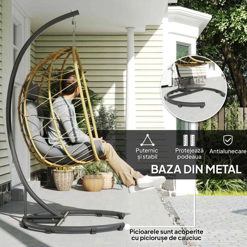 Outsunny Scaun Balansoar din Ratan din PE de Exterior cu Perna