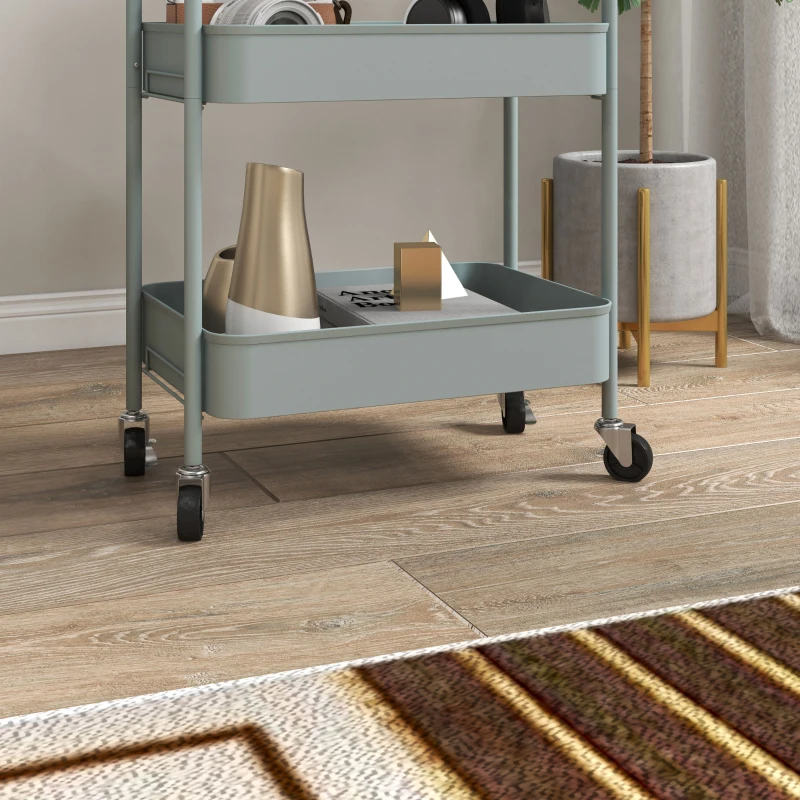 HOMCOM Multifunctionele Keukenkar, 3 Planken, 4 Wielen, 45 cm x 30,6 cm x 79 cm, Lichtblauw
