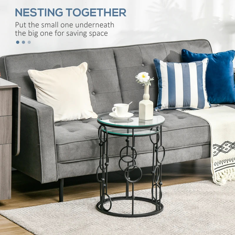 HOMCOM Nesting Round Coffee Table Set of 2 - Black