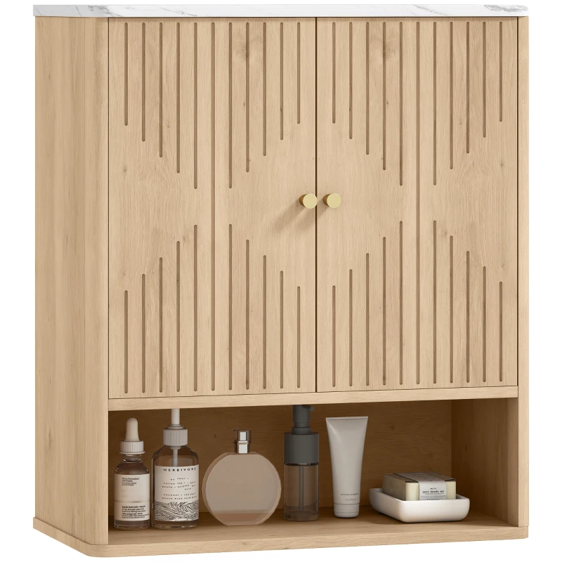 HOMCOM Bathroom Wall Cabinet with Adjustable Shelf - Oak