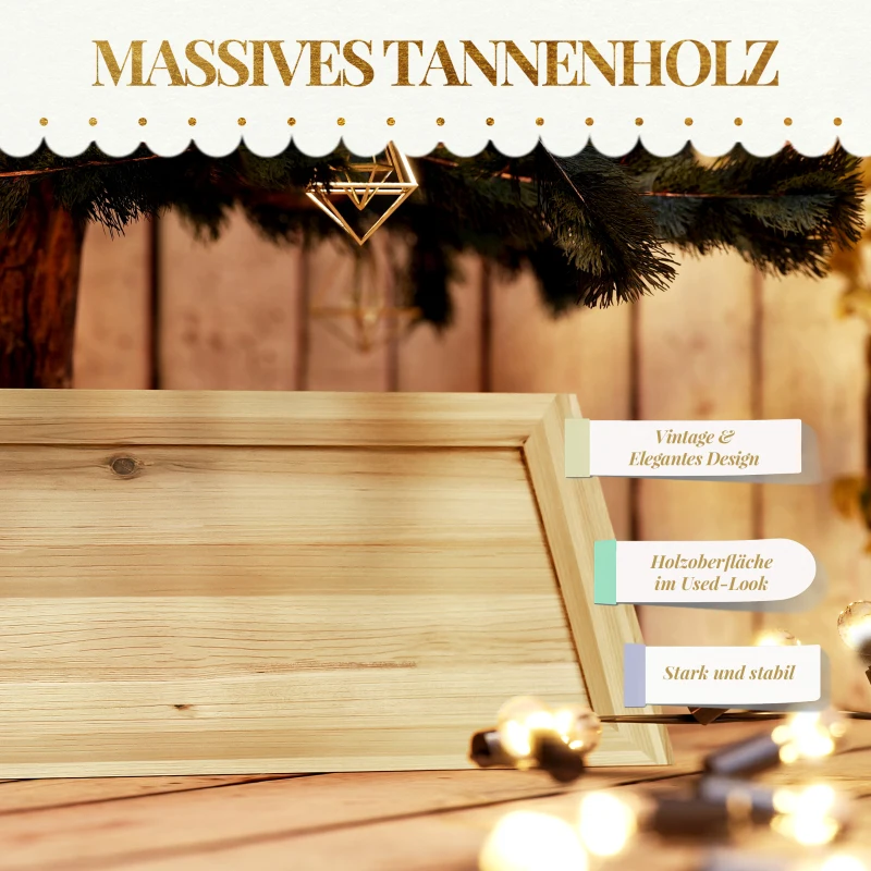 HOMCOM Weihnachtsbaumrock 65 x 65 cm Weihnachtsbaum Kragen aus Tannenholz Naturholz
