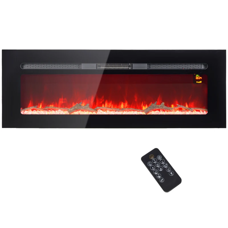 HOMCOM Elektrischer Kamin mit Wandhalterung und Fernbedienung, künstliche Holzscheite und Kristalle, 1800W Leistung, Schwarz