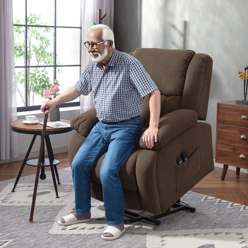 HOMCOM Elektrischer Aufstehsessel, elektrischer Relaxsessel mit Massage- und Heizfunktion, 93 x 104 x 100 cm, Braun