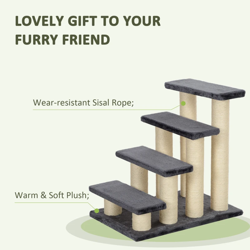 Pawhut 59cm Cat Tree Scratching Post Ladder for Kitty Portable Grey