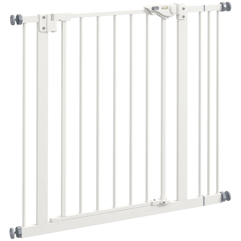 PawHut 74-87cm Extendable Dog Gate, Wide Adjustable, Auto-closing, Metal  White