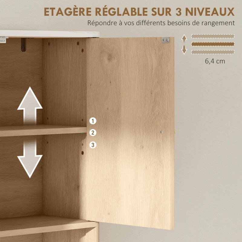 HOMCOM Meuble WC dessus de toilette meuble toilettes WC rangement avec placard à double porte étagères 66 x 25 x 168 cm, chêne(m-6)