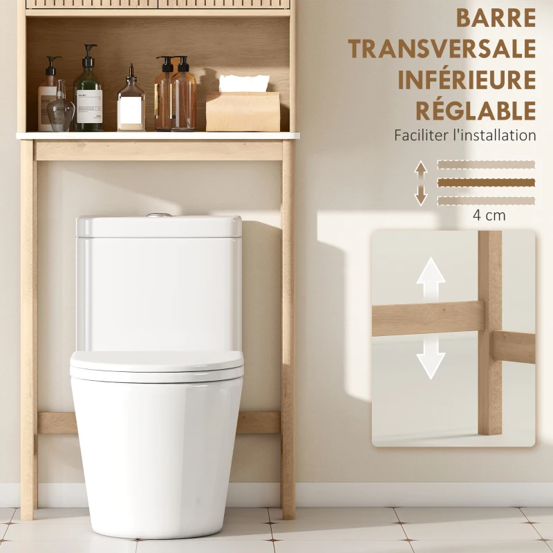 HOMCOM Meuble WC dessus de toilette meuble toilettes WC rangement avec placard à double porte étagères 66 x 25 x 168 cm, chêne(m-8)