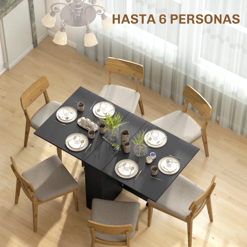 HOMCOM Mesa de Cocina Plegable con 2 Ruedas 2 Estantes de Almacenaje y 2 Alas Abatibles Estilo Moderno 75x140x74 cm Negro