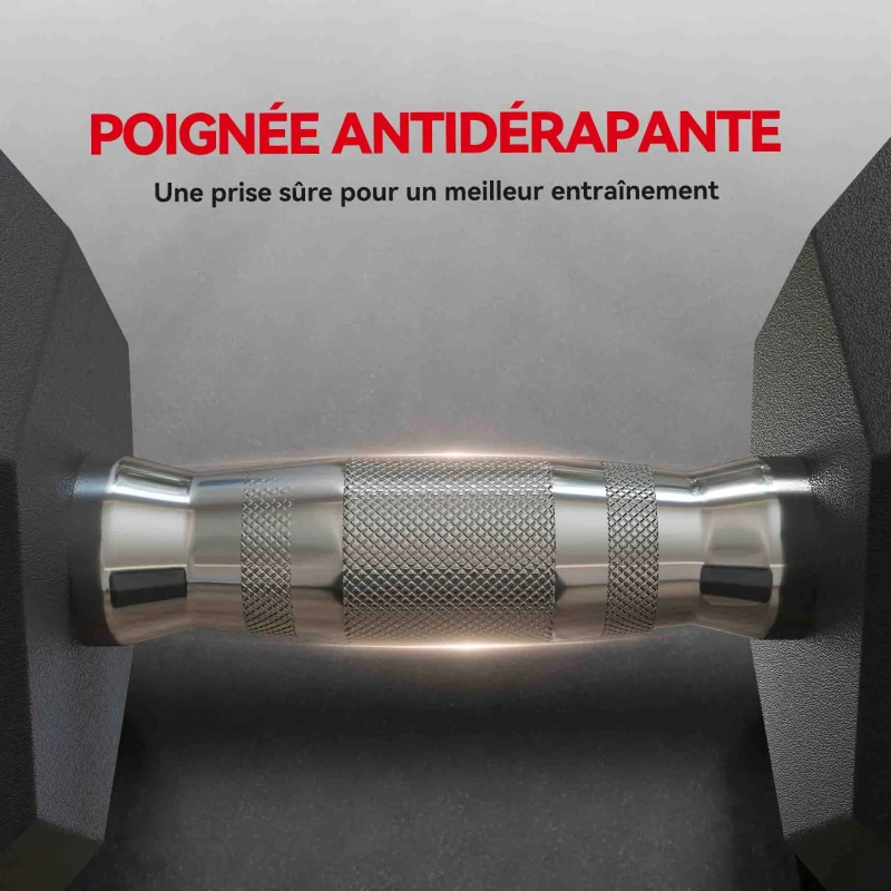 HOMCOM Ensemble d'haltères courtes, lot de 2 haltères hexagonaux recouverts de caoutchouc, acier noir