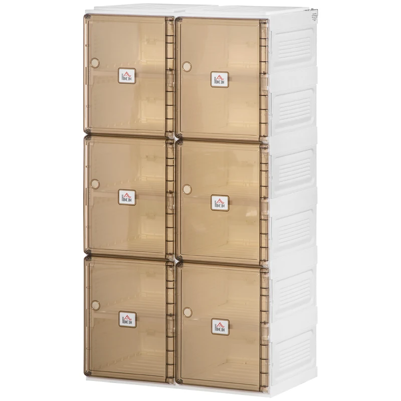 HOMCOM Plastic Shoe Cabinet, Portable Shoe Storage Cabinet with 6 Doors and 12 Cubes for Entryway, Hold up to 12 Pairs, White and Brown