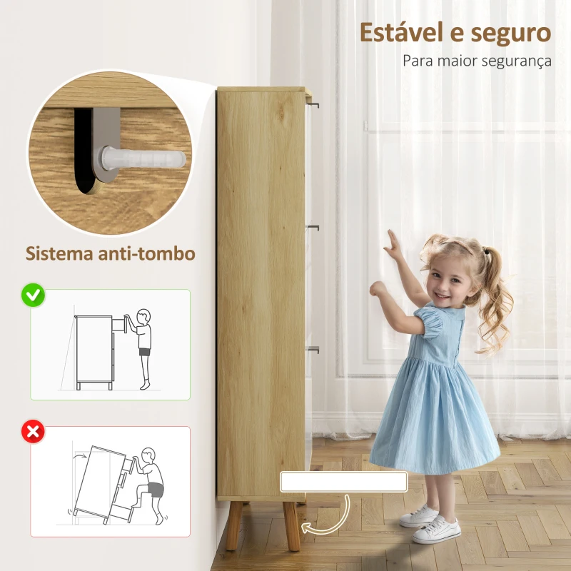 HOMCOM Sapateira Estreita com 3 Portas em Branco Brilhante Prateleiras Ajustáveis Pernas de Madeira para 18 Pares de Sapatos 60x24x127 cm