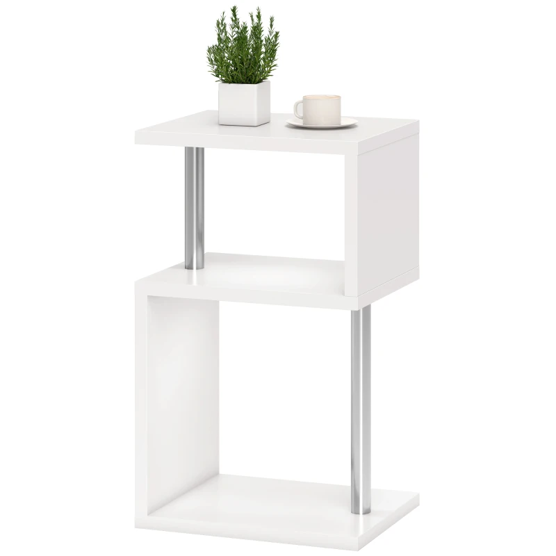 HOMCOM Mesa Auxiliar con Luz LED de 3 Niveles con Estantes y Estructura de Aluminio para Salón Dormitorio 44x38x75 cm Blanco