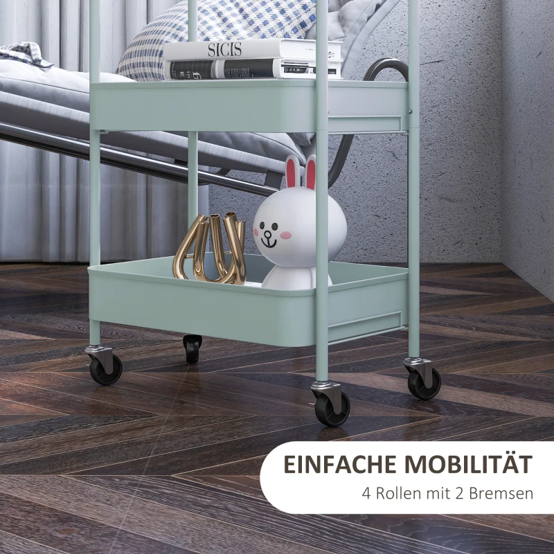 HOMCOM Multifunctionele Keukenkar, 3 Planken, 4 Wielen, 45 cm x 30,6 cm x 79 cm, Lichtblauw