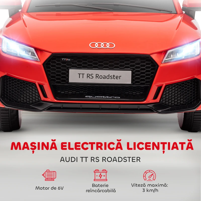 HOMCOM Mașină Electrică AUDI TT pentru Copii, Mașină Electrică cu Telecomandă, USB, Uși cu Deschidere și Faruri LED, 102x60x44 cm, Roșu