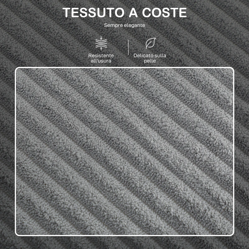 HOMCOM Divano 3 Posti Modulare con Pouf Contenitore in Velluto a Coste, 196x139x85 cm, Grigio Chiaro