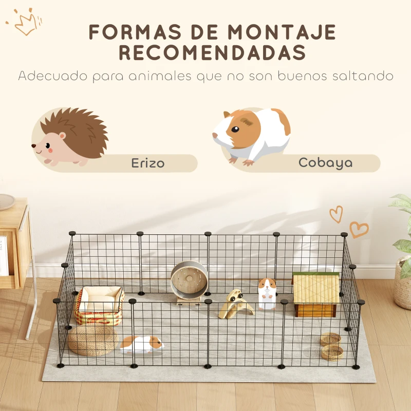 PawHut Parque Metálico para Animales Pequeños de 12 Paneles Desmontable Diseño DIY para Erizo Hámster 106x73x36 cm Negro