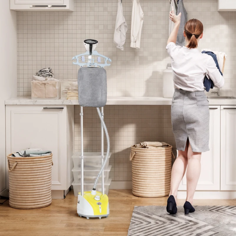 HOMCOM Défroisseur Vertical à Vapeur 1950W 2 L avec Température Ajustable en 11 Niveaux et Barre Télescopique Jaune