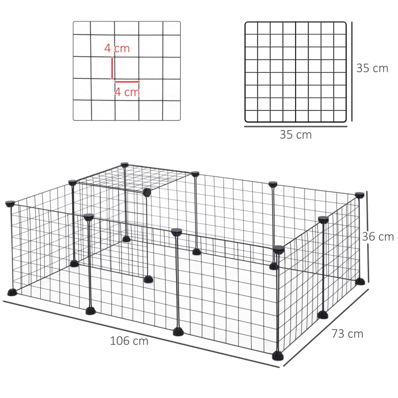 PawHut DIY Pet Playpen, 12 Panels Metal Wire Fence for Indoor Outdoor, Guinea Pig Rabbit Small Animals Cage - Black