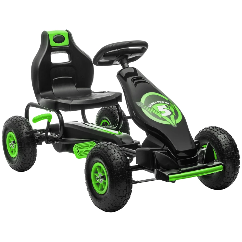 HOMCOM Go Kart a Pedali per Bambini 5-12 Anni con Sedile Regolabile, in Metallo e PP 121x58x61 cm, Verde e Nero