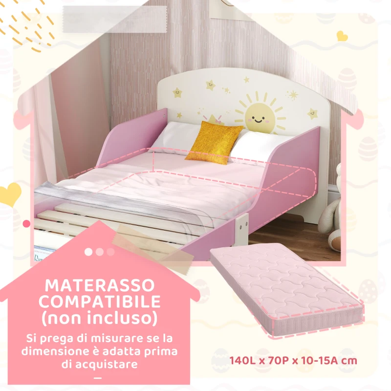 AIYAPLAY Letto per Bambini 3-8 Anni Basso in Legno con Spazio Contenitore e Sponde Laterali, 150x77x60 cm, Rosa