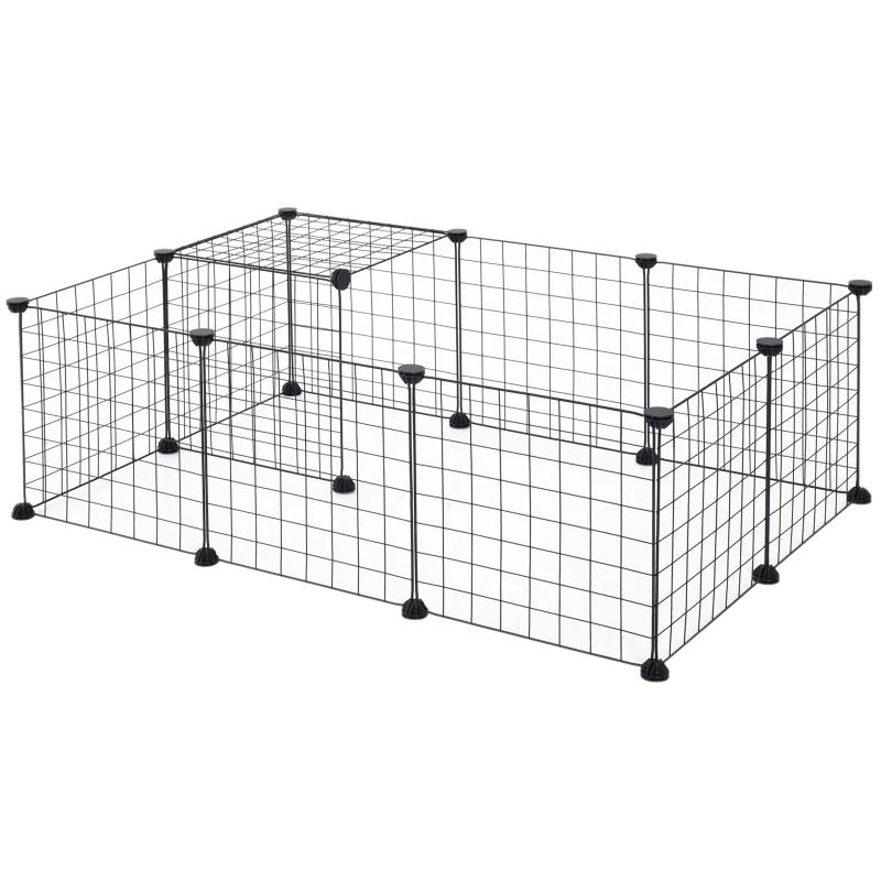PawHut DIY Pet Playpen, 12 Panels Metal Wire Fence for Indoor Outdoor, Guinea Pig Rabbit Small Animals Cage - Black