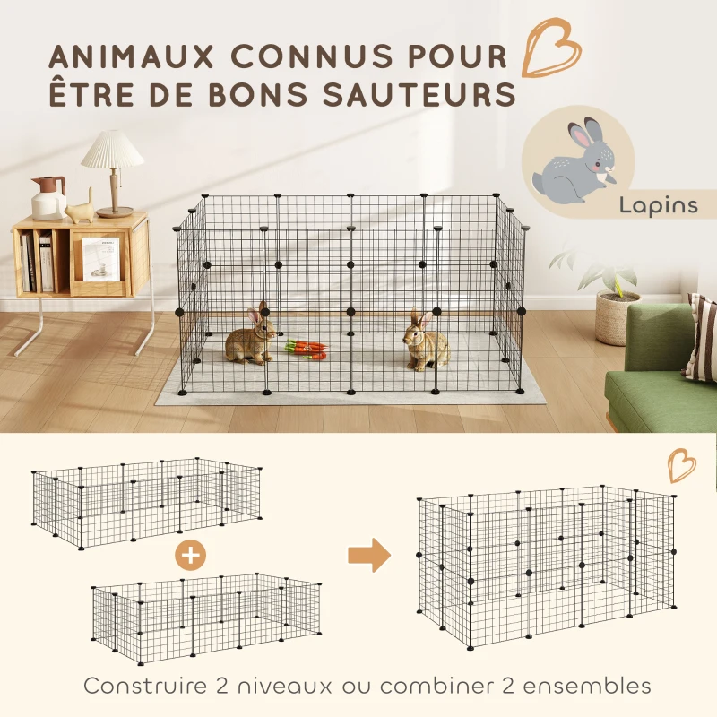 PawHut Cage parc enclos pour animaux domestiques L 106 x l 73 x H 36 cm bords arrondis fil métallique noir