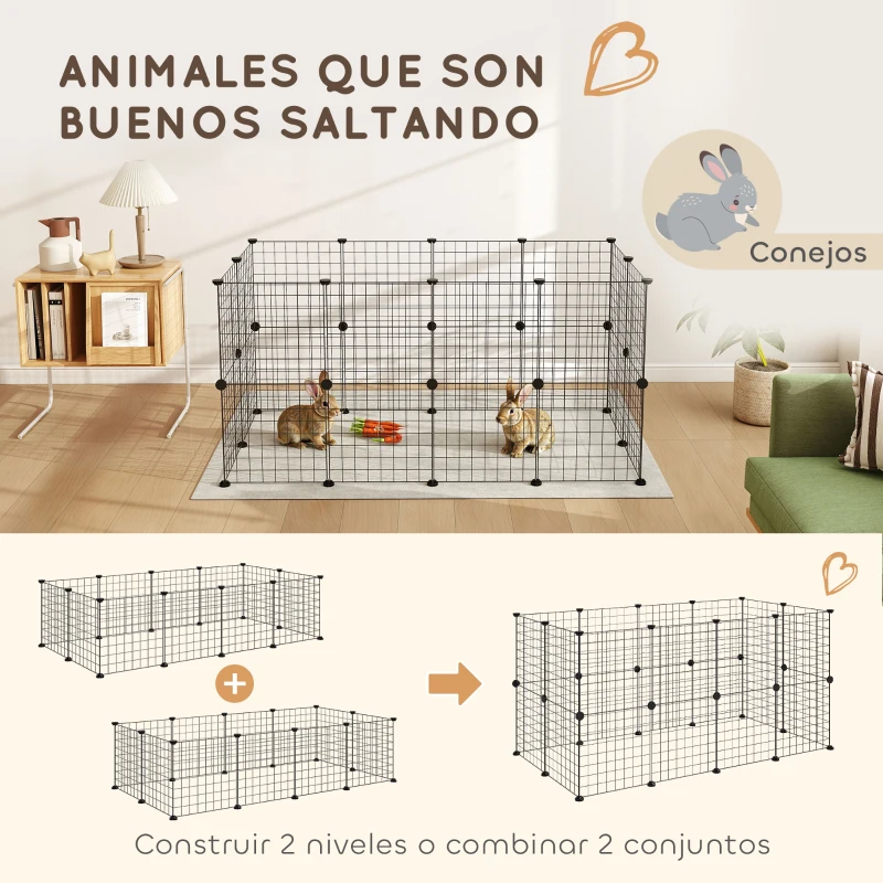 PawHut Parque Metálico para Animales Pequeños de 12 Paneles Desmontable Diseño DIY para Erizo Hámster 106x73x36 cm Negro
