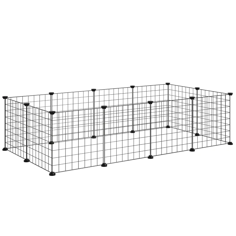 PawHut Gittergehege Freigehege Laufgehege für Kleintiere Laufstall Kleintierkäfig Metallgitter flexibel umformbar Schwarz 106 x 73 x 36 cm