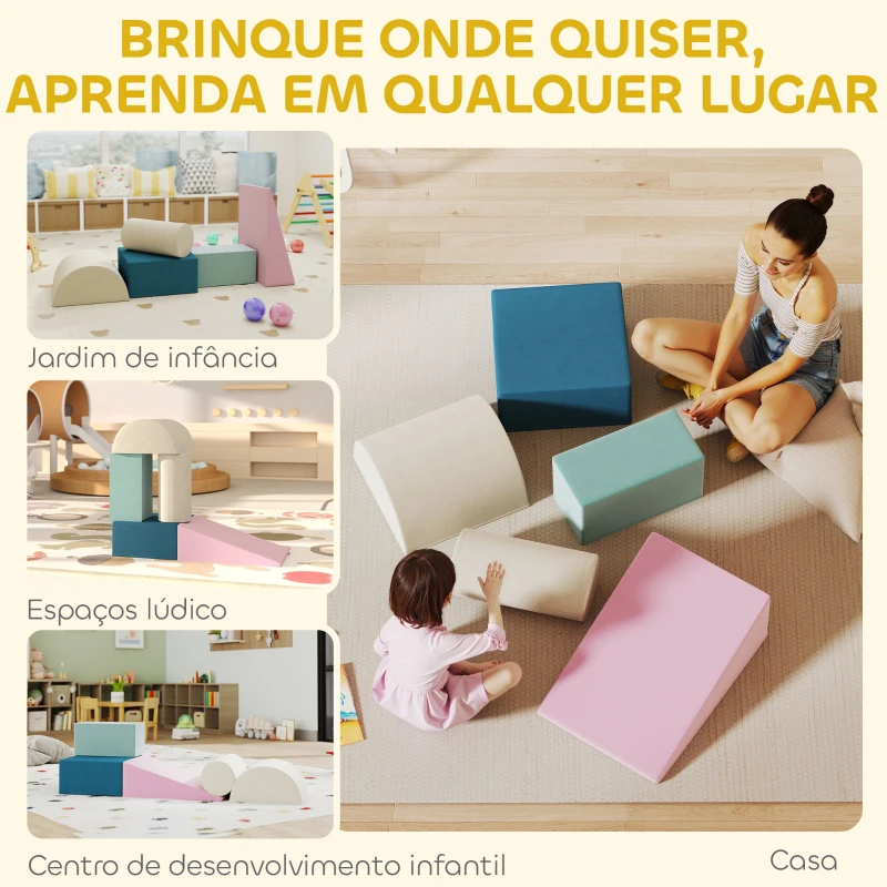 AIYAPLAY Jogo de 5 Blocos de Espuma para Crianças com Capas Removíveis Blocos de Psicomotricidade Brinquedo para Aprendizagem Multicolor