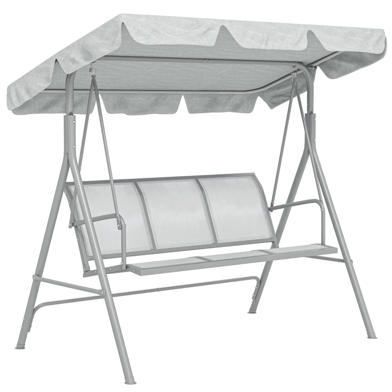 Outsunny Hollywoodschaukel mit verstellbarem Sonnendach, 3-Sitzer Gartenschaukel mit Anti-Rutsch-Füßen, Schaukelbank belastbar bis 240 kg, Gartenliege für Garten, Terasse, 170x110x153cm, Grau+Silber