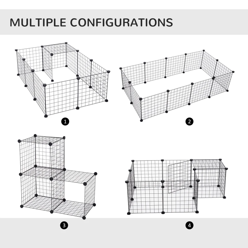PawHut DIY Pet Playpen, 12 Panels Metal Wire Fence for Indoor Outdoor, Guinea Pig Rabbit Small Animals Cage - Black