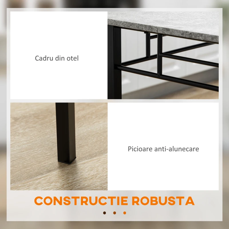 HOMCOM Set masa si scaune 5 buc, masa dreptunghiulara din metal si MDF si 4 scaune de sufragerie cu scaun tapitat cu spuma si poliester