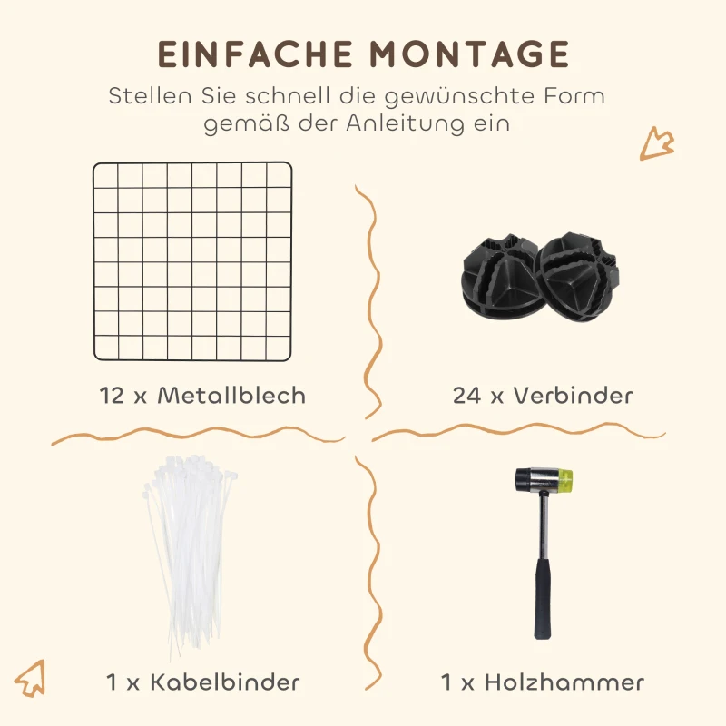 PawHut Gittergehege Freigehege Laufgehege für Kleintiere Laufstall Kleintierkäfig Metallgitter flexibel umformbar Schwarz 106 x 73 x 36 cm