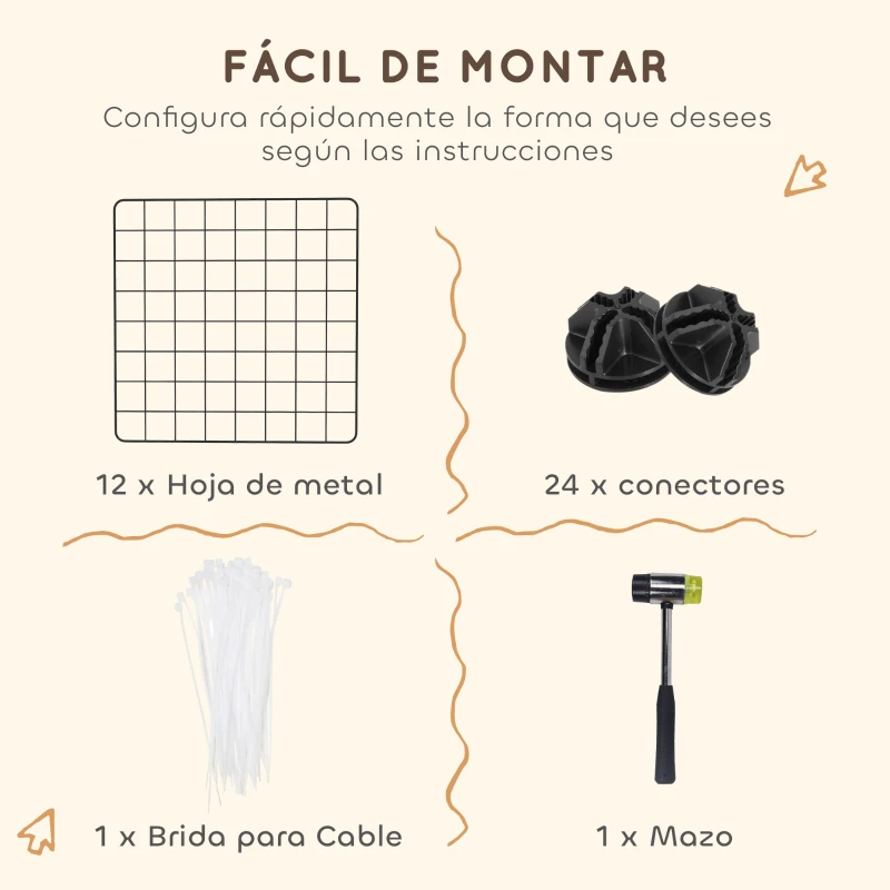 PawHut Parque Metálico para Animales Pequeños de 12 Paneles Desmontable Diseño DIY para Erizo Hámster 106x73x36 cm Negro