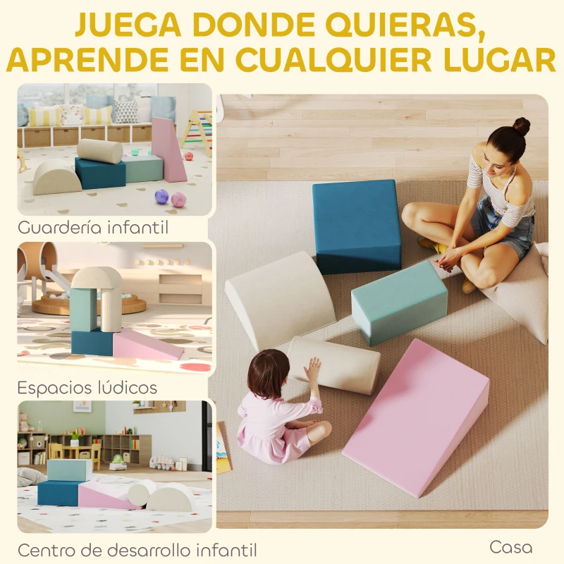 AIYAPLAY Juego de 5 Bloques de Espuma para Niños con Fundas Extraíbles Bloques de Psicomotricidad para Escalar y Gatea Multicolor