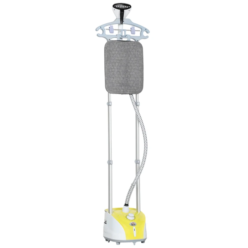HOMCOM Ferro de Engomar a Vapor 1800W Temperatura Ajustável 11 Níveis Depósito de 2 L Aquecimento em 38s 35x25x47-118,5 cm Amarelo