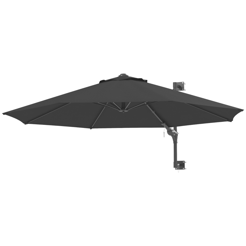 Outsunny Umbrelă de Grădină pentru Perete, Umbrelă cu Rotire la 180°, Manivelă și 8 Spițe cu Montare pe Perete, Ø2.92x1.23 m, Gri