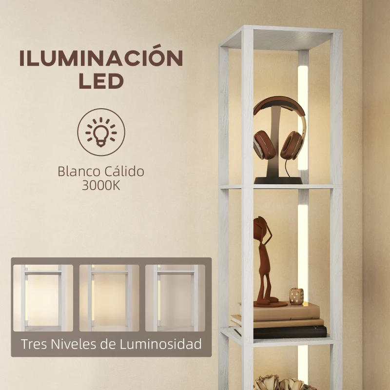 HOMCOM Lámpara de Pie Moderna con Estantes Abiertos Cajón de Tela e Interruptor de Pie para Dormitorio Sala de Estar Blanco