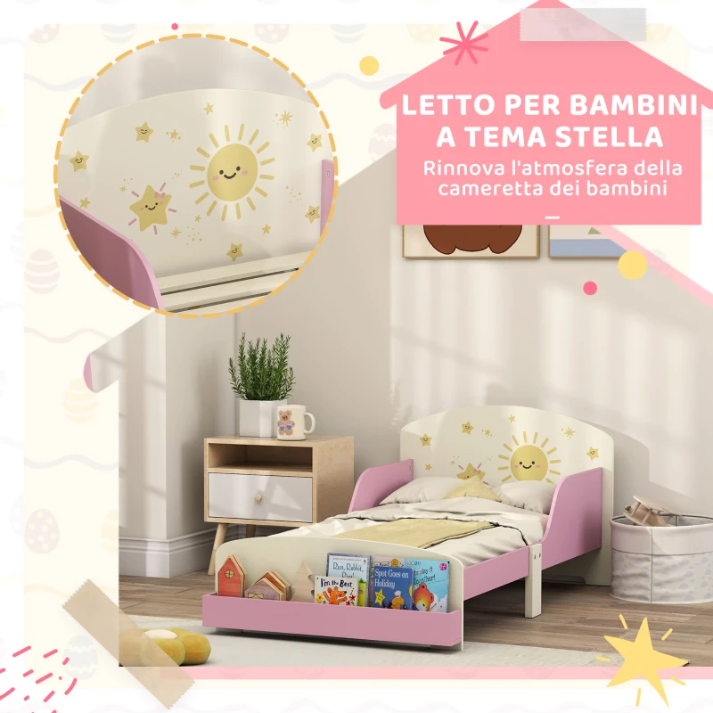 AIYAPLAY Letto per Bambini 3-8 Anni Basso in Legno con Spazio Contenitore e Sponde Laterali, 150x77x60 cm, Rosa