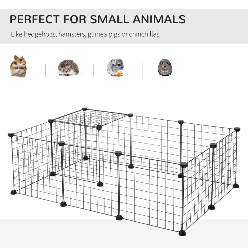 PawHut DIY Pet Playpen, 12 Panels Metal Wire Fence for Indoor Outdoor, Guinea Pig Rabbit Small Animals Cage - Black