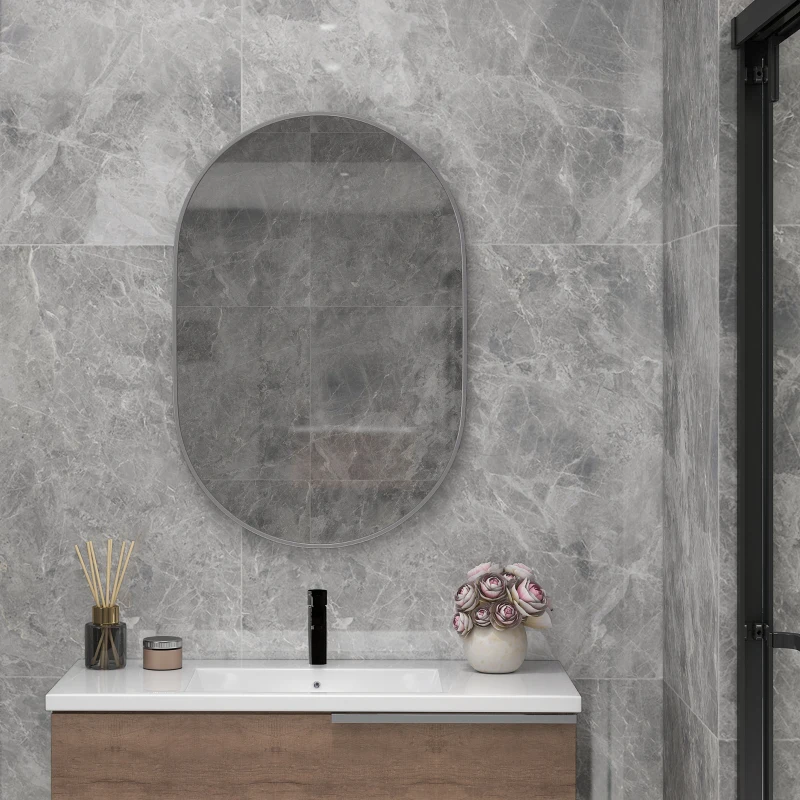 HOMCOM 60cm Round Tempered Glass Bathroom Mirror - Silver Tone